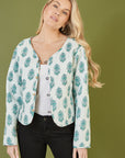 Yumi Black Floral Print Reversible Cotton Cropped Quilted Jacket