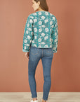 Yumi Green Patchwork Print Reversible Cotton Quilted Jacket