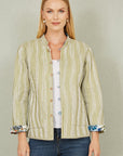 Yumi White Patchwork Print Reversible Cotton Quilted Jacket