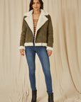 Yumi Green Faux Suede And Shearling Biker Jacket