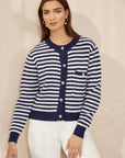 Yumi Navy Stripe Knit Relaxed Fit Cardigan