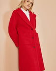 Yumi Red Boucle Long Line Coat