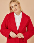 Yumi Red Boucle Long Line Coat