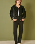 Yumi Black Velvet Quilted Jacket With Reversible Leopard Lining