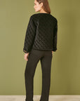Yumi Black Velvet Quilted Jacket With Reversible Leopard Lining