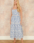 Yumi Blue Floral Broderie Anglaise Midi Sun Dress