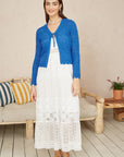 Yumi Blue Crochet Tie Front Cardigan