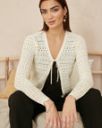 Yumi Ivory Crochet Tie Front Cardigan