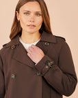 Yumi Brown Cropped Trench Coat With Check Lining