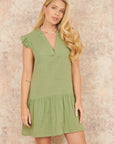 Yumi Green Double Cotton Tunic With Frill Sleeves
