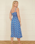Yumi Blue Block Print Midi Sun Dress With Button Details