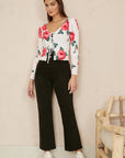 Yumi White Rose Print Cardigan With Tie Front
