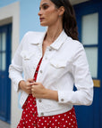 Yumi White Stretch Cotton Denim Jacket
