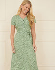 Yumi Green Ditsy Print Midi Tea Dress