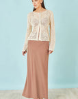 Yumi Beige Flower Crochet Button Up Cardigan