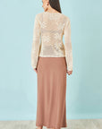 Yumi Beige Flower Crochet Button Up Cardigan