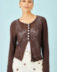 Yumi Brown Flower Crochet Button Up Cardigan