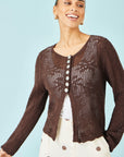 Yumi Brown Flower Crochet Button Up Cardigan
