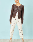 Yumi Brown Flower Crochet Button Up Cardigan