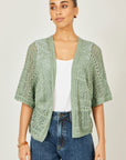 Yumi Green Crochet Edge To Edge 3/4 Sleeve Cardigan