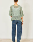 Yumi Green Crochet Edge To Edge 3/4 Sleeve Cardigan