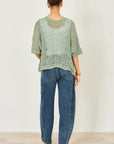 Yumi Green Crochet Edge To Edge 3/4 Sleeve Cardigan