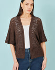 Yumi Brown Crochet Edge To Edge 3/4 Sleeve Cardigan