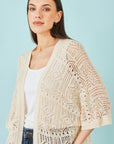 Yumi Ivory Crochet Edge To Edge 3/4 Sleeve Cardigan