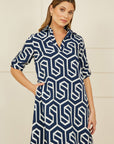 Yumi Navy Geo Print Tunic With Pockets