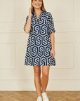 Yumi Navy Geo Print Tunic With Pockets