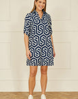 Yumi Navy Geo Print Tunic With Pockets