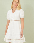 Yumi White Cotton Lace Trim Skater Shirt Dress
