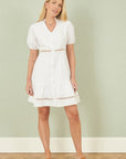Yumi White Cotton Lace Trim Skater Shirt Dress
