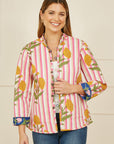 Yumi Pink Floral Reversible Cotton Quilted Jacket