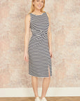 Yumi Navy Striped Jersey Ruched Midi Dress