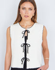 Yumi Ivory Knitted Waistcoat With Bow Trims