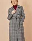 Yumi Grey Check Oversize Long Biker Coat