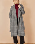 Yumi Grey Check Oversize Long Biker Coat