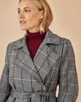 Yumi Grey Check Oversize Long Biker Coat