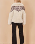 Yumi Cream Fur Biker Jacket With Leopard Print
