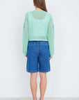 Yumi Mint Tie Front Cardigan With Flower Design