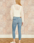 Yumi White Tie Front Cardigan With Flower Design