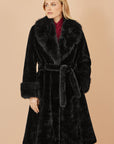 Yumi Black Wrap Faux Fur Coat With Oversize Collar