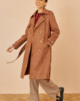Yumi Brown Faux Suede Trench Coat