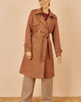Yumi Brown Faux Suede Trench Coat