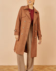 Yumi Brown Faux Suede Trench Coat