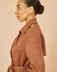 Yumi Brown Faux Suede Trench Coat