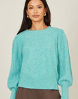 Yumi Sea Green Knitted Balloon Sleeve Jumper