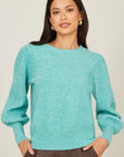 Yumi Sea Green Knitted Balloon Sleeve Jumper