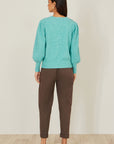 Yumi Sea Green Knitted Balloon Sleeve Jumper